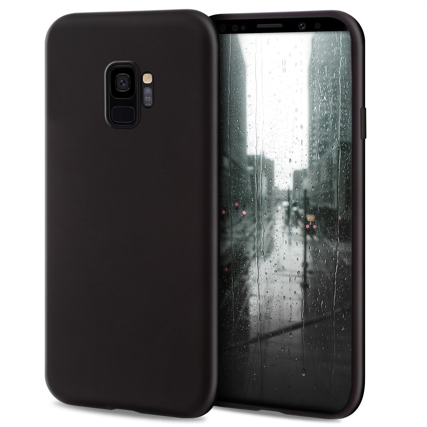 Moozy Minimalist Series Silicone Case for Samsung S9, Black - Matte Finish Slim Soft TPU Cover