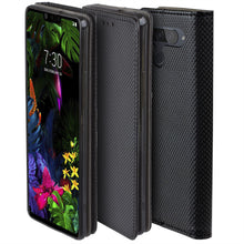 Carica l&#39;immagine nel visualizzatore di Gallery, Moozy Case Flip Cover for LG G8S ThinQ, Black - Smart Magnetic Flip Case with Card Holder and Stand
