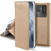 Załaduj obraz do przeglądarki galerii, Moozy Case Flip Cover for Xiaomi Mi 11 Ultra, Gold - Smart Magnetic Flip Case Flip Folio Wallet Case with Card Holder and Stand, Credit Card Slots
