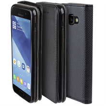 Charger l&#39;image dans la galerie, Moozy Case Flip Cover for Samsung A3 2017, Black - Smart Magnetic Flip Case with Card Holder and Stand
