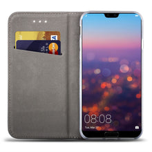 Charger l&#39;image dans la galerie, Moozy Case Flip Cover for Huawei P20 Pro, Dark Blue - Smart Magnetic Flip Case with Card Holder and Stand
