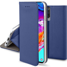 Load image into Gallery viewer, Moozy Case Flip Cover for Samsung A70, Dark Blue - Smart Magnetic Flip Case with Card Holder and Stand
