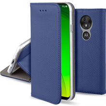 Load image into Gallery viewer, Moozy Case Flip Cover for Motorola Moto G7 Power, Dark Blue - Smart Magnetic Flip Case with Card Holder and Stand
