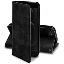Załaduj obraz do przeglądarki galerii, Moozy Marble Black Flip Case for iPhone SE 2020, iPhone 8, iPhone 7 - Flip Cover Magnetic Flip Folio Retro Wallet Case
