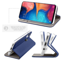 Lade das Bild in den Galerie-Viewer, Moozy Case Flip Cover for Samsung A20e, Dark Blue - Smart Magnetic Flip Case with Card Holder and Stand

