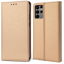 Carica l&#39;immagine nel visualizzatore di Gallery, Moozy Case Flip Cover for Samsung S22 Ultra, Gold - Smart Magnetic Flip Case Flip Folio Wallet Case with Card Holder and Stand, Credit Card Slots, Kickstand Function
