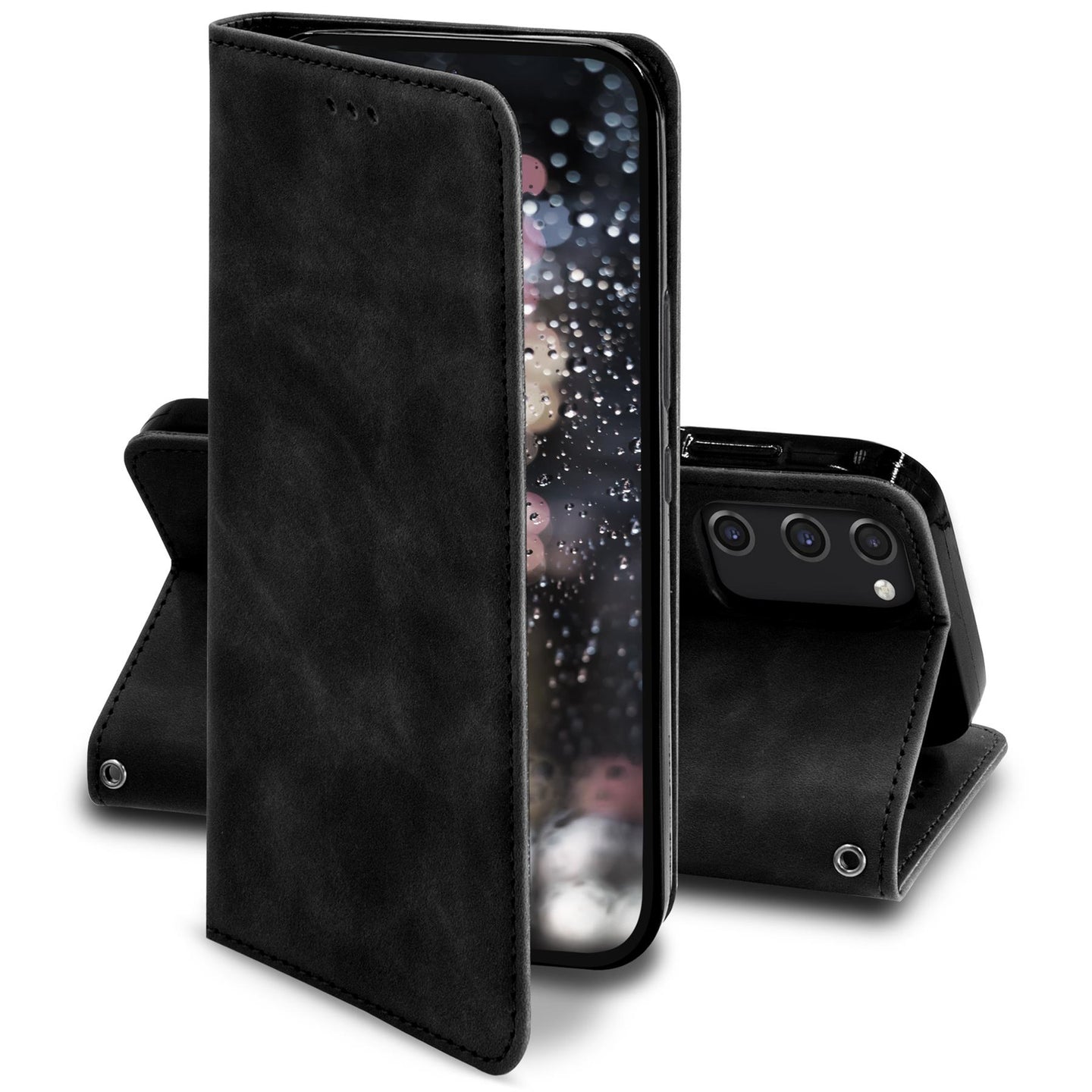 Moozy Marble Black Flip Case for Samsung S20 FE - Flip Cover Magnetic Flip Folio Retro Wallet Case with Card Holder and Stand, Credit Card Slots