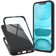 Lade das Bild in den Galerie-Viewer, Moozy 360 Case for iPhone 14 - Black Rim Transparent Case, Full Body Double-sided Protection, Cover with Built-in Screen Protector
