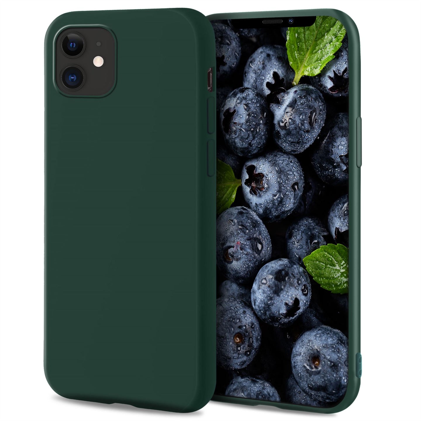 Moozy Lifestyle. Designed for iPhone 12, iPhone 12 Pro Case, Dark Green - Liquid Silicone Cover with Matte Finish and Soft Microfiber Lining