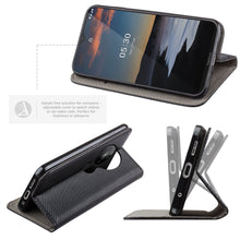 Charger l&#39;image dans la galerie, Moozy Case Flip Cover for Nokia 5.3, Black - Smart Magnetic Flip Case with Card Holder and Stand
