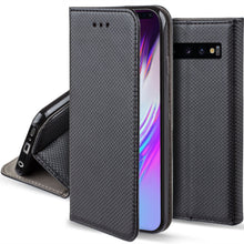 Load image into Gallery viewer, Moozy Case Flip Cover for Samsung S10 Plus, Black - Smart Magnetic Flip Case with Card Holder and Stand
