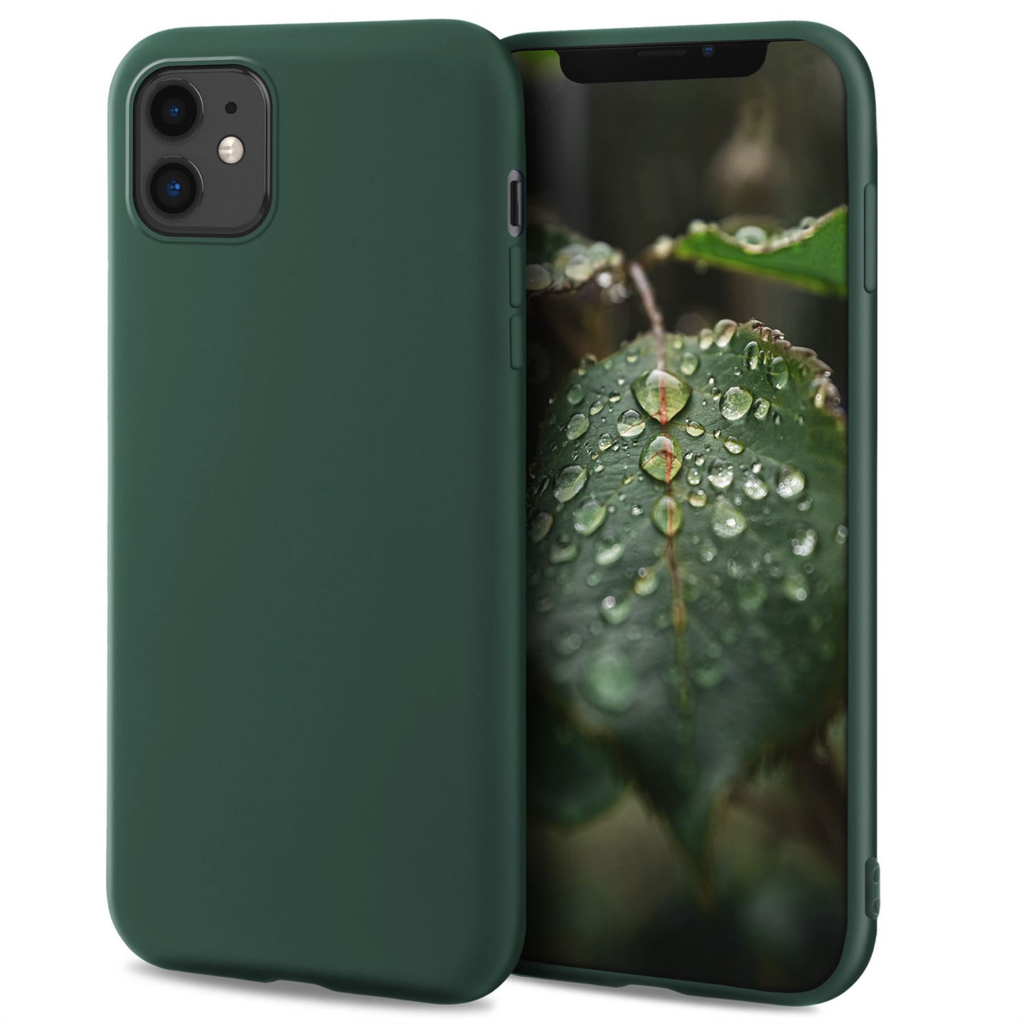 Moozy Lifestyle. Designed for iPhone 11 Case, Dark Green - Liquid Silicone Cover with Matte Finish and Soft Microfiber Lining