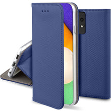 Załaduj obraz do przeglądarki galerii, Moozy Case Flip Cover for Samsung A52, Samsung A52 5G, Dark Blue - Smart Magnetic Flip Case Flip Folio Wallet Case
