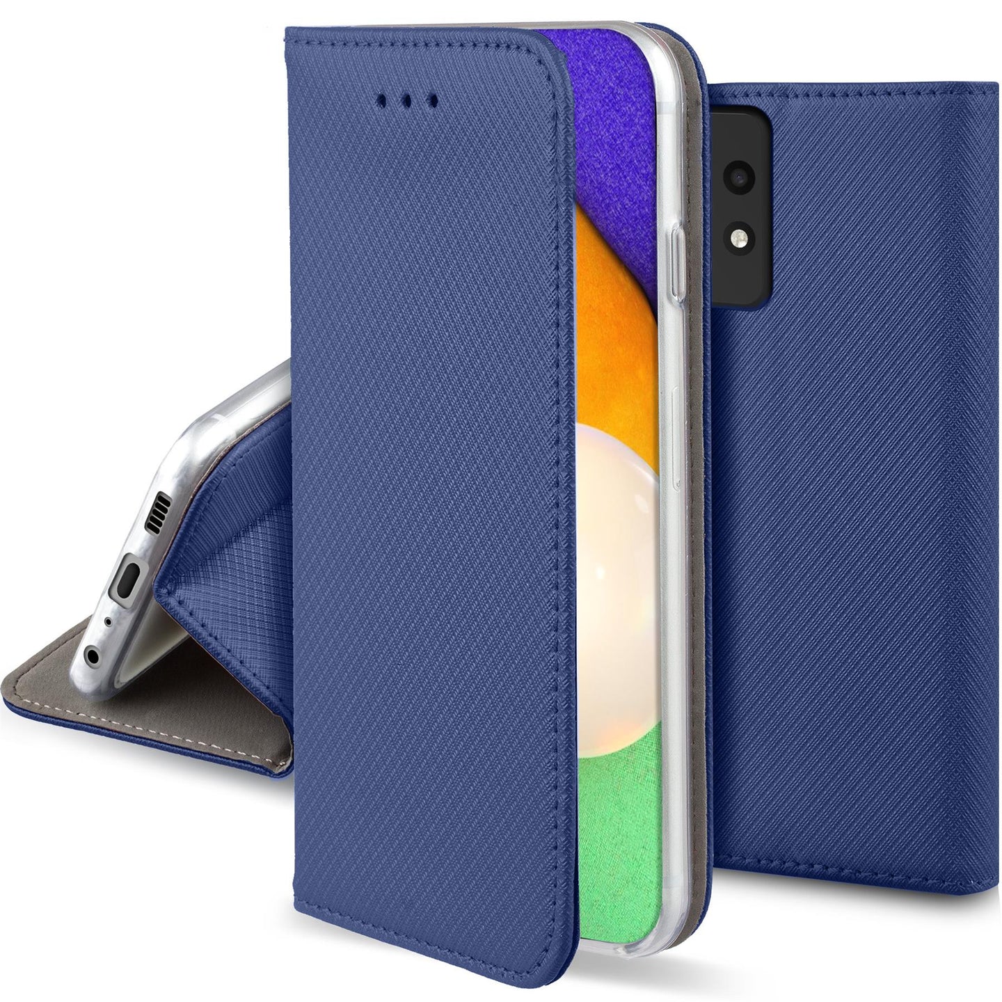 Moozy Case Flip Cover for Samsung A52, Samsung A52 5G, Dark Blue - Smart Magnetic Flip Case Flip Folio Wallet Case