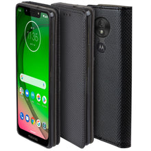 Load image into Gallery viewer, Moozy Case Flip Cover for Motorola Moto G7 Play, Black - Smart Magnetic Flip Case with Card Holder and Stand
