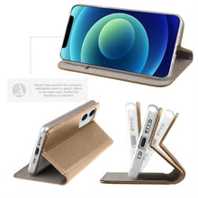 Lade das Bild in den Galerie-Viewer, Moozy Case Flip Cover for iPhone 12 mini, Gold - Smart Magnetic Flip Case with Card Holder and Stand
