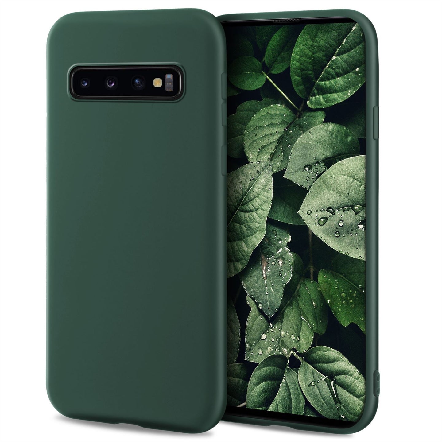 Moozy Minimalist Series Silicone Case for Samsung S10, Midnight Green - Matte Finish Slim Soft TPU Cover