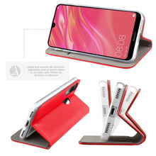 Load image into Gallery viewer, Moozy Case Flip Cover for Huawei Y7 2019, Huawei Y7 Prime 2019, Red - Smart Magnetic Flip Case with Card Holder and Stand
