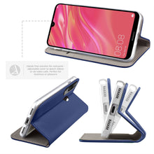 Załaduj obraz do przeglądarki galerii, Moozy Case Flip Cover for Huawei Y7 2019, Huawei Y7 Prime 2019, Dark Blue - Smart Magnetic Flip Case with Card Holder and Stand
