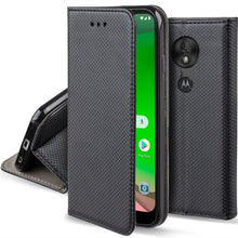 Load image into Gallery viewer, Moozy Case Flip Cover for Motorola Moto G7 Play, Black - Smart Magnetic Flip Case with Card Holder and Stand
