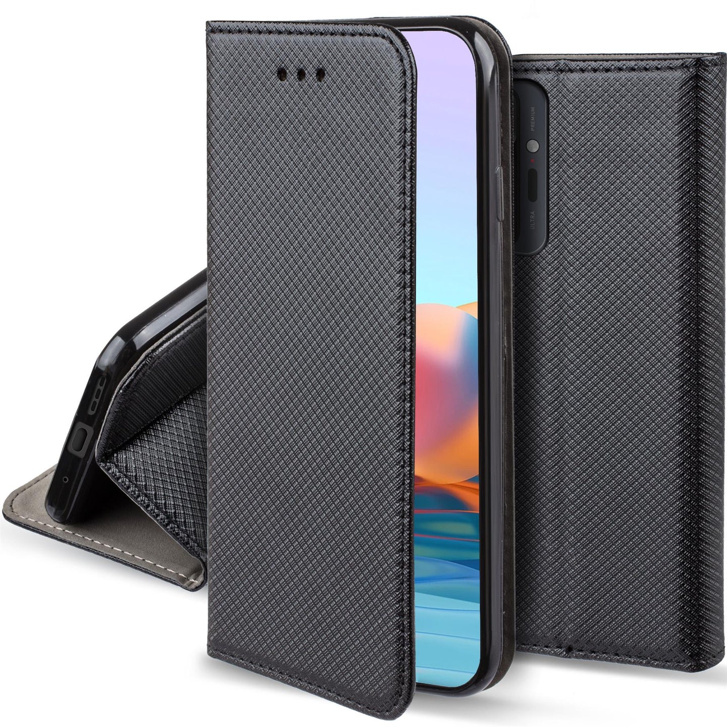 Moozy Case Flip Cover for Xiaomi Redmi Note 10 Pro and Redmi Note 10 Pro Max, Black - Smart Magnetic Flip Case Flip Folio Wallet Case
