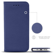 Cargar imagen en el visor de la galería, Moozy Case Flip Cover for iPhone 12 mini, Dark Blue - Smart Magnetic Flip Case with Card Holder and Stand
