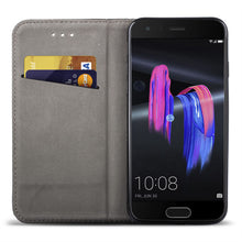 Cargar imagen en el visor de la galería, Moozy Case Flip Cover for Huawei Honor 9, Black - Smart Magnetic Flip Case with Card Holder and Stand
