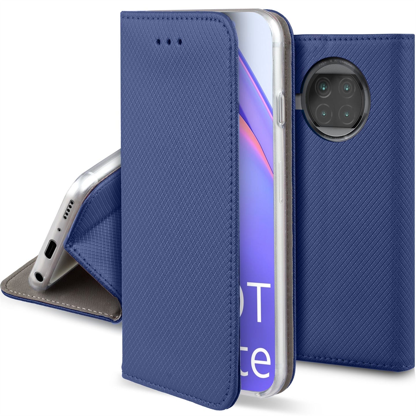 Moozy Case Flip Cover for Xiaomi Mi 10T Lite 5G, Dark Blue - Smart Magnetic Flip Case with Card Holder and Stand