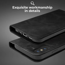 Load image into Gallery viewer, Moozy Marble Black Flip Case for iPhone X, iPhone XS - Flip Cover Magnetic Flip Folio Retro Wallet Case with Card Holder and Stand, Credit Card Slots, Kickstand Function
