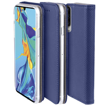 Cargar imagen en el visor de la galería, Moozy Case Flip Cover for Huawei P30, Dark Blue - Smart Magnetic Flip Case with Card Holder and Stand
