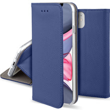 Carica l&#39;immagine nel visualizzatore di Gallery, Moozy Case Flip Cover for iPhone 11, Dark Blue - Smart Magnetic Flip Case with Card Holder and Stand
