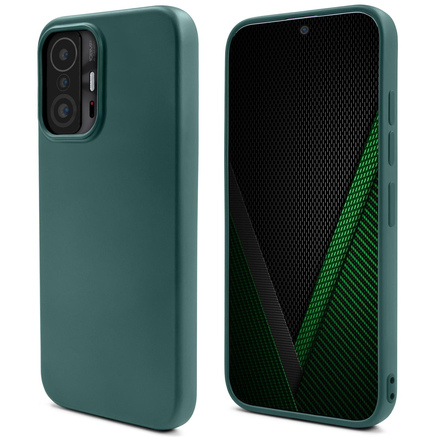 Moozy Lifestyle. Silicone Case for Xiaomi 11T and 11T Pro, Dark Green - Liquid Silicone Lightweight Cover with Matte Finish and Soft Microfiber Lining, Premium Silicone Case