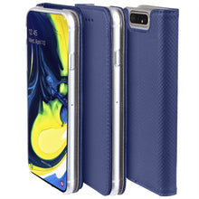Charger l&#39;image dans la galerie, Moozy Case Flip Cover for Samsung A80, Dark Blue - Smart Magnetic Flip Case with Card Holder and Stand
