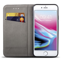 Załaduj obraz do przeglądarki galerii, Moozy Case Flip Cover for iPhone 8 Plus, iPhone 7 Plus, Black - Smart Magnetic Flip Case with Card Holder and Stand
