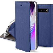 Lade das Bild in den Galerie-Viewer, Moozy Case Flip Cover for Samsung S10 Plus, Dark Blue - Smart Magnetic Flip Case with Card Holder and Stand
