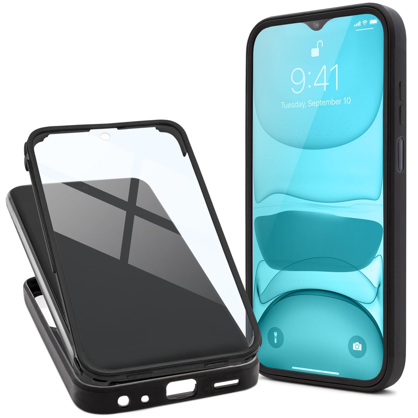 Moozy 360 Case for Samsung A22 5G - Black Rim Transparent Case, Full Body Double-sided Protection, Cover with Built-in Screen Protector