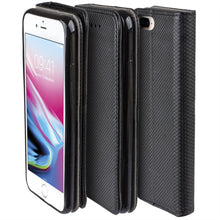 Cargar imagen en el visor de la galería, Moozy Case Flip Cover for iPhone 8 Plus, iPhone 7 Plus, Black - Smart Magnetic Flip Case with Card Holder and Stand
