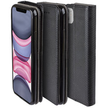 Lade das Bild in den Galerie-Viewer, Moozy Case Flip Cover for iPhone 11, Black - Smart Magnetic Flip Case with Card Holder and Stand
