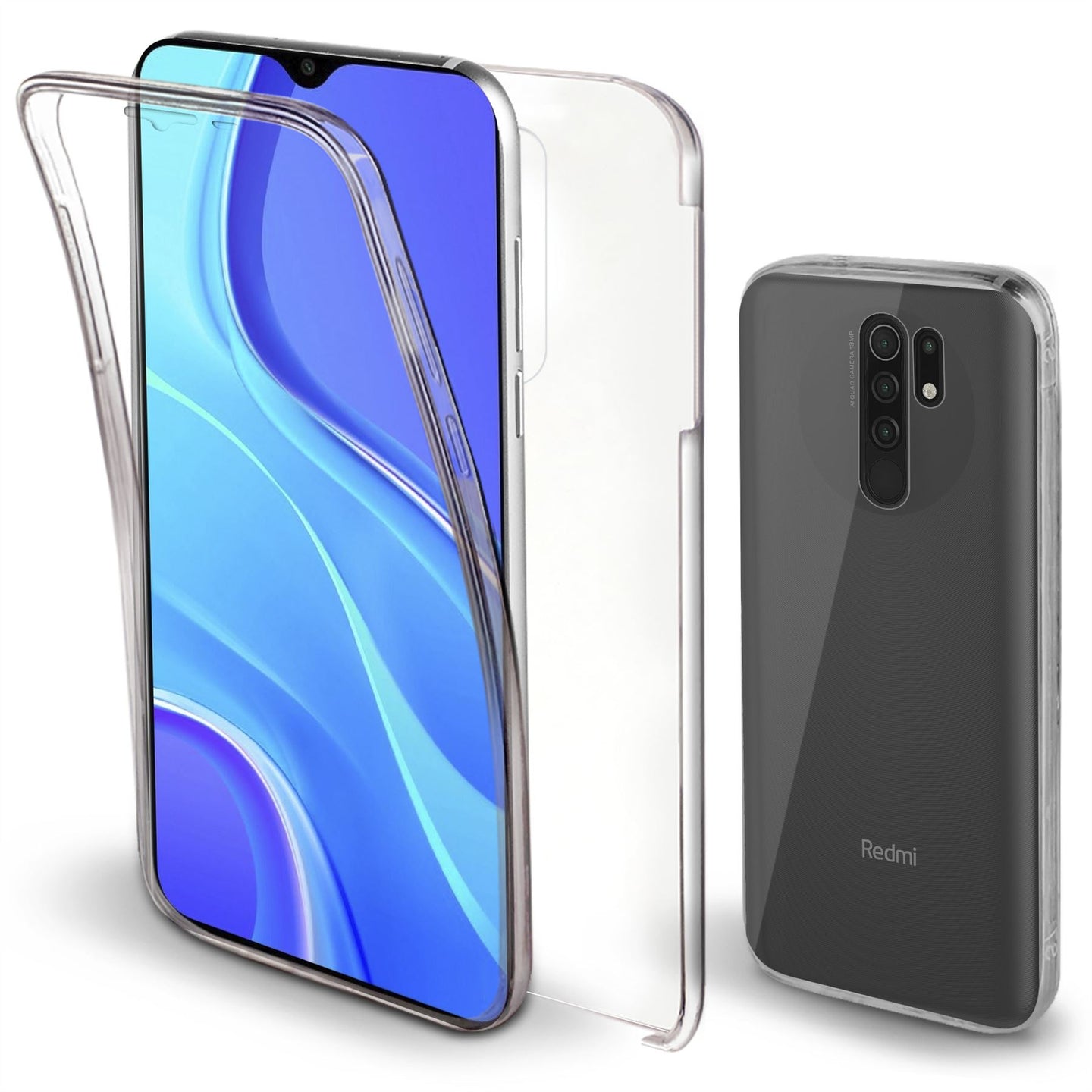 Moozy 360 Degree Case for Xiaomi Redmi 9 - Transparent Full body Slim Cover - Hard PC Back and Soft TPU Silicone Front