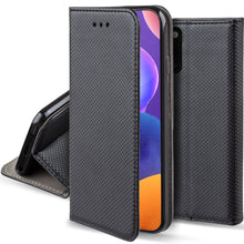 Cargar imagen en el visor de la galería, Moozy Case Flip Cover for Samsung A31, Black - Smart Magnetic Flip Case with Card Holder and Stand
