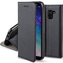 Carica l&#39;immagine nel visualizzatore di Gallery, Moozy Case Flip Cover for Samsung J6 2018, Black - Smart Magnetic Flip Case with Card Holder and Stand
