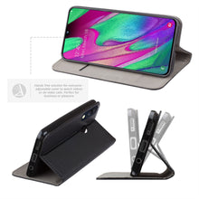 Cargar imagen en el visor de la galería, Moozy Case Flip Cover for Samsung A40, Black - Smart Magnetic Flip Case with Card Holder and Stand
