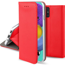 Cargar imagen en el visor de la galería, Moozy Case Flip Cover for Samsung A51, Red - Smart Magnetic Flip Case with Card Holder and Stand
