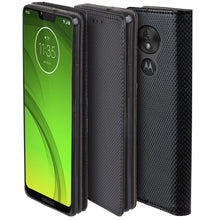 Load image into Gallery viewer, Moozy Case Flip Cover for Motorola Moto G7 Power, Black - Smart Magnetic Flip Case with Card Holder and Stand
