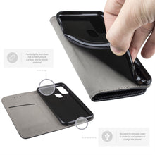 Carica l&#39;immagine nel visualizzatore di Gallery, Moozy Case Flip Cover for Samsung A21s, Black - Smart Magnetic Flip Case with Card Holder and Stand
