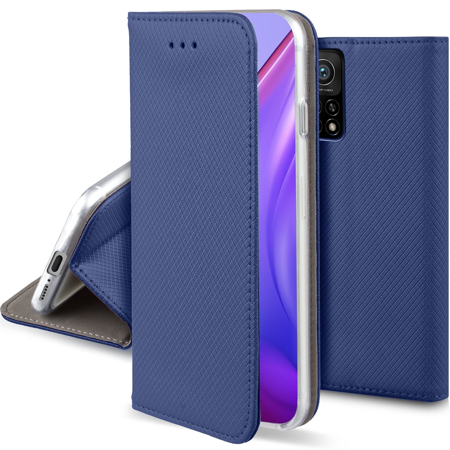 Moozy Case Flip Cover for Xiaomi Mi 10T 5G and Mi 10T Pro 5G, Dark Blue - Smart Magnetic Flip Case with Card Holder and Stand