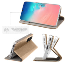 Lade das Bild in den Galerie-Viewer, Moozy Case Flip Cover for Samsung S10 Lite, Gold - Smart Magnetic Flip Case with Card Holder and Stand
