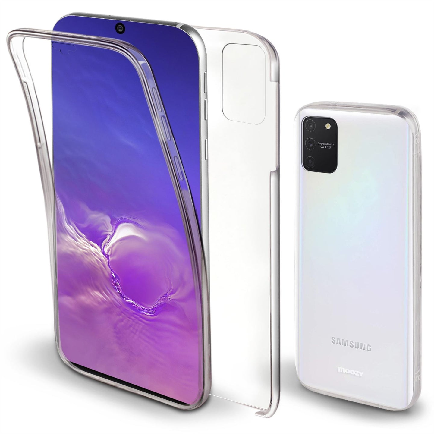 Moozy 360 Degree Case for Samsung S10 Lite - Transparent Full body Slim Cover - Hard PC Back and Soft TPU Silicone Front