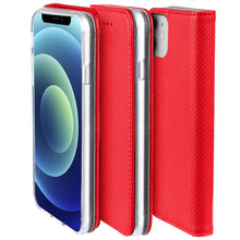 Load image into Gallery viewer, Moozy Case Flip Cover for iPhone 12 mini, Red - Smart Magnetic Flip Case with Card Holder and Stand
