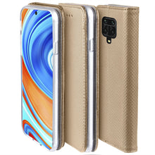 Lade das Bild in den Galerie-Viewer, Moozy Case Flip Cover for Xiaomi Redmi Note 9S and Xiaomi Redmi Note 9 Pro, Gold - Smart Magnetic Flip Case with Card Holder and Stand
